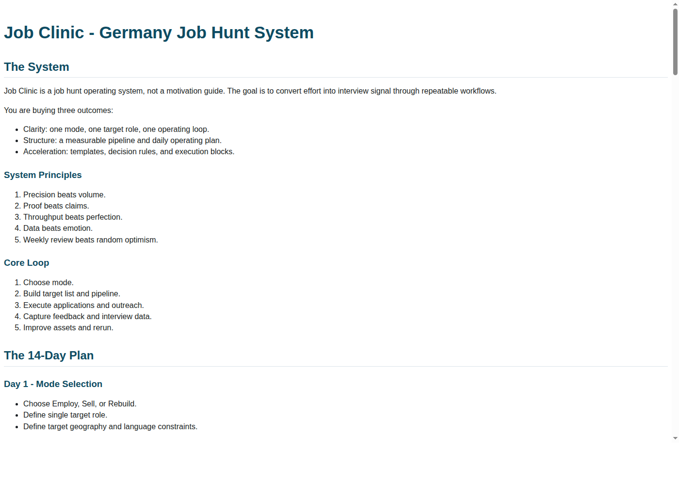 Job Clinic manual preview